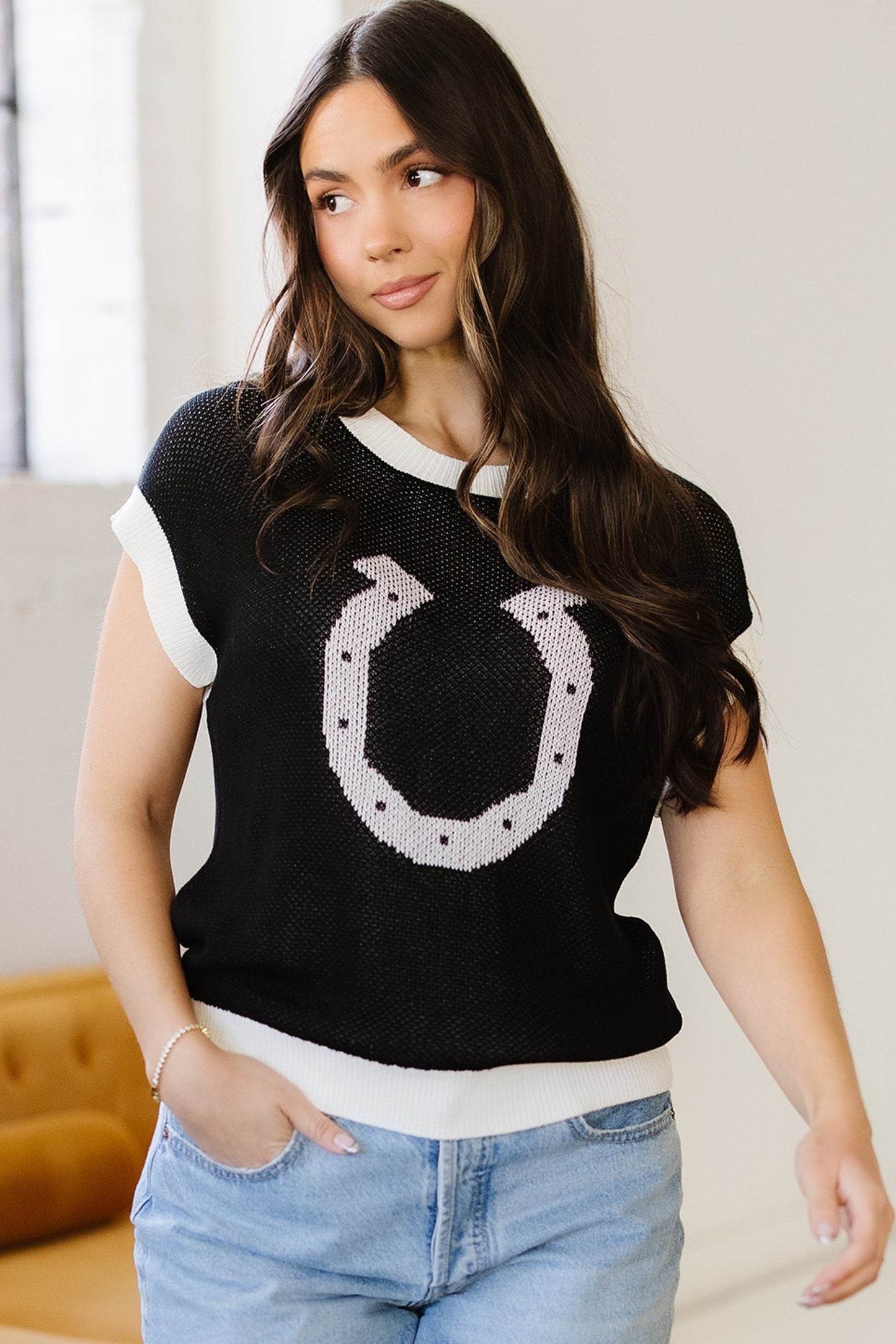 Threaded Pear Evelynn Trim Short Sleeve Sweater