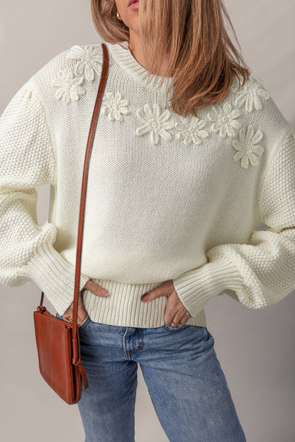 Threaded Pear Rheakara Textured Puff Sleeve Sweater