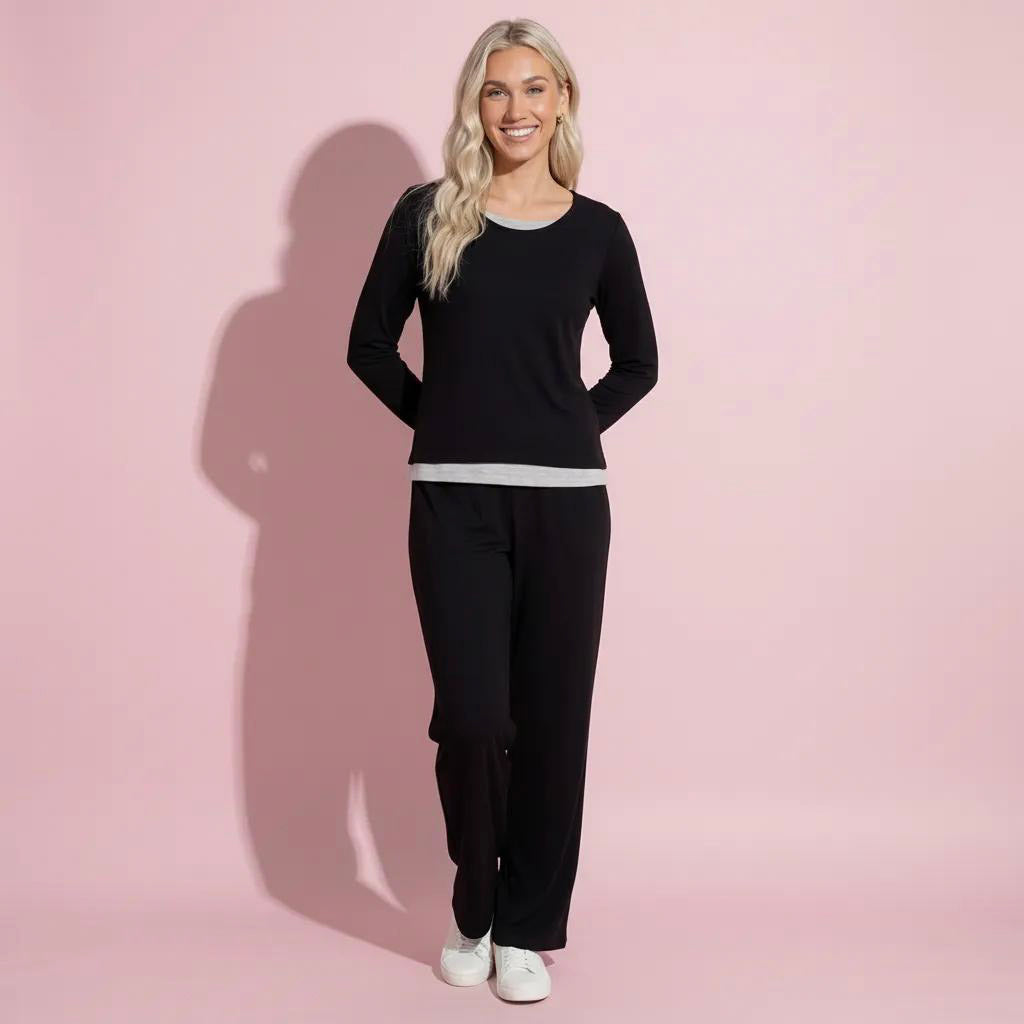 Anna-Kaci Women's 2-Piece Set Soft Knit Long Sleeve Top and Relaxed Fit Lounge Pants