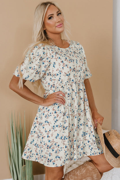 Threaded Pear Kimber Floral Puff Short Sleeve Dress