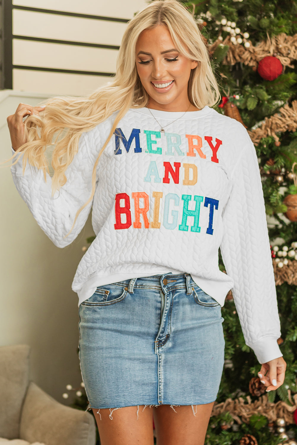 Threaded Pear Merry And Bright Knit Pullover Sweatshirt