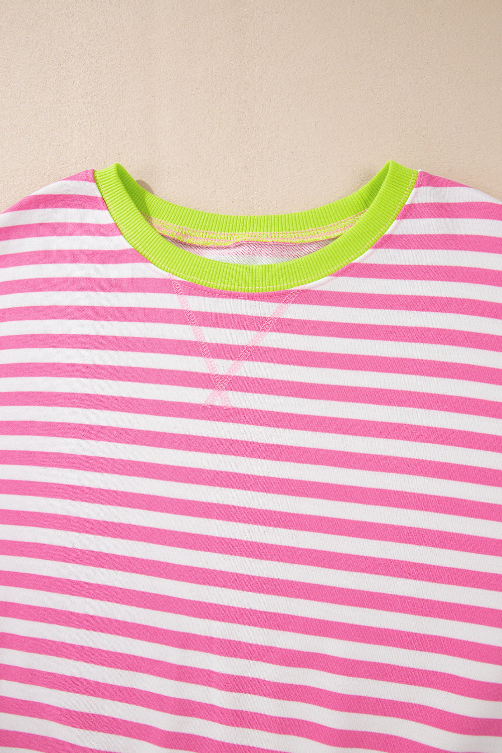 Baya Striped Contrast Trim Drop Shoulder Sweatshirt - Pink