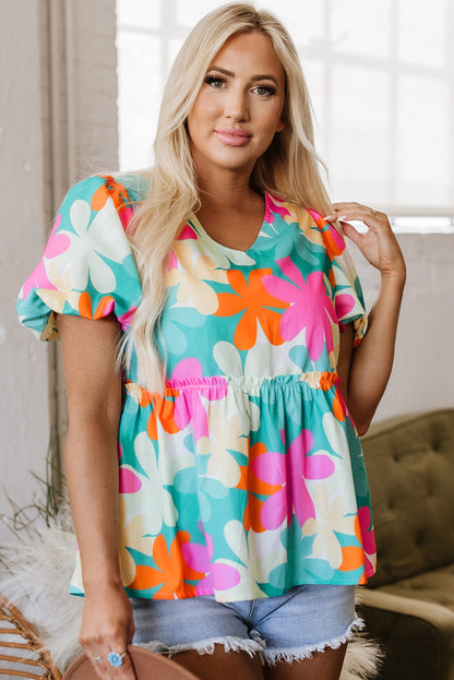 Threaded Pear Kathryn Bubble Sleeve Peplum Blouse