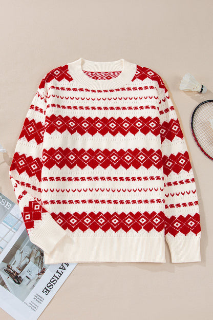 Threaded Pear Rosalie Patterned Crew Neck Loose Sweater