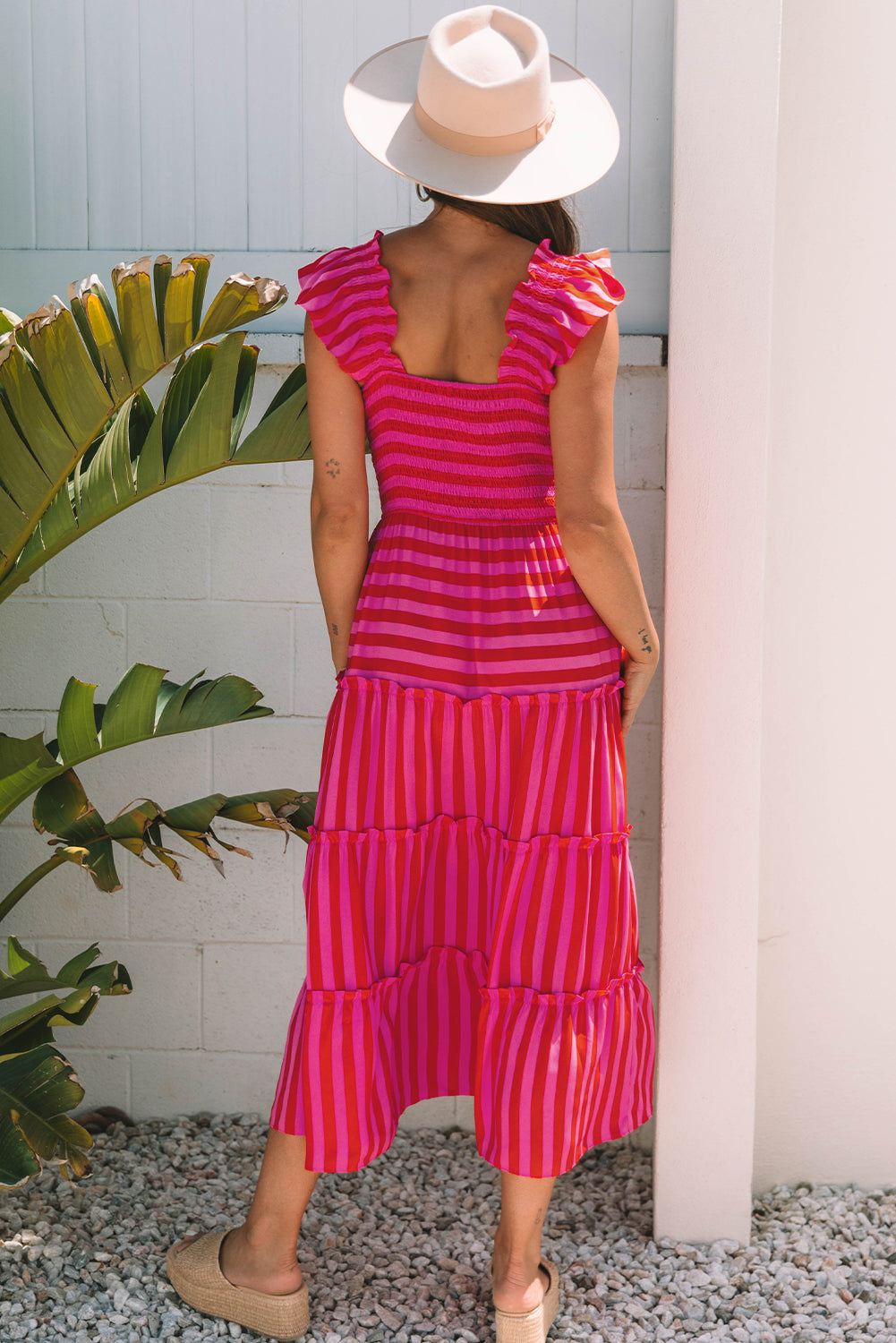 Threaded Pear Arisbeth Stripe Flutter Sleeve Maxi Dress