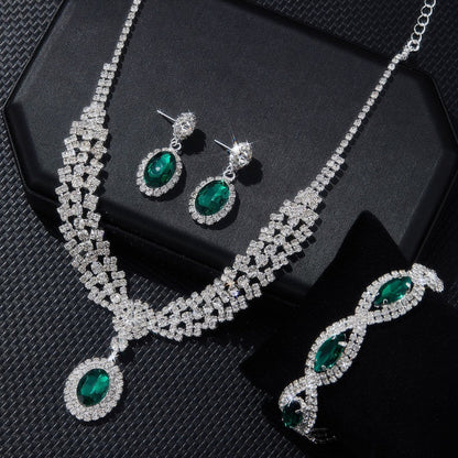 Luxury European Sapphire Jewelry Set | 4-Piece Elegant Necklace, Earrings, Bracelet & Ring Set | Deep Blue Crystal Formal Jewelry Collection | Royal Banquet Jewelry Set for Women