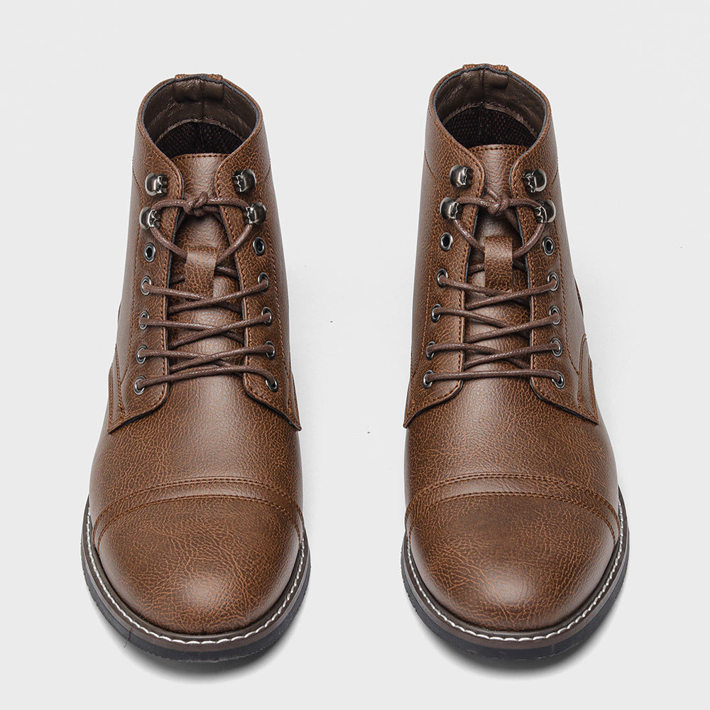Men’s Vintage Casual Leather Boots | Premium Handcrafted Retro Mid-Top Boots | Rugged Outdoor Leather Walking Boots | Modern Heritage Style Men's Casual Footwear