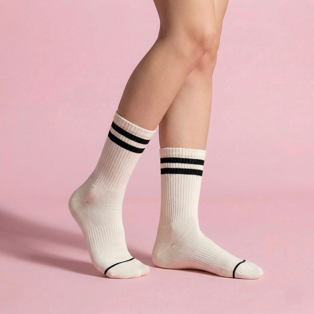 Anna-Kaci Women's 2-Pair Set Crew Athletic Socks with Striped Cuffs and Full Sole Grip for Yoga Fitness