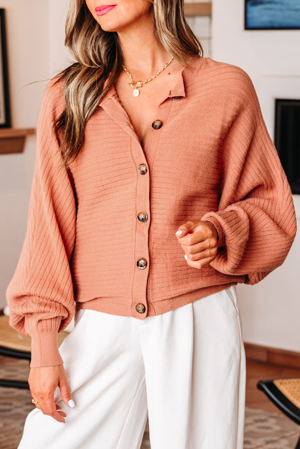 Threaded Pear Parker Button Front Dolman Sleeve Sweater Cardigan