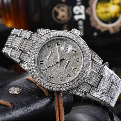Men’s Luxury Full Diamond Stainless Steel Watch | Iced-Out Quartz Timepiece | Premium Hip-Hop Style Bling Wristwatch | Waterproof Elegant Diamond Studded Men's Watch