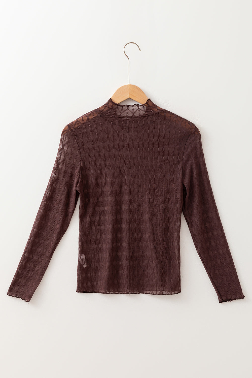 Threaded Pear Ruth Sheer Mesh Patterned Lettuce Trim Top
