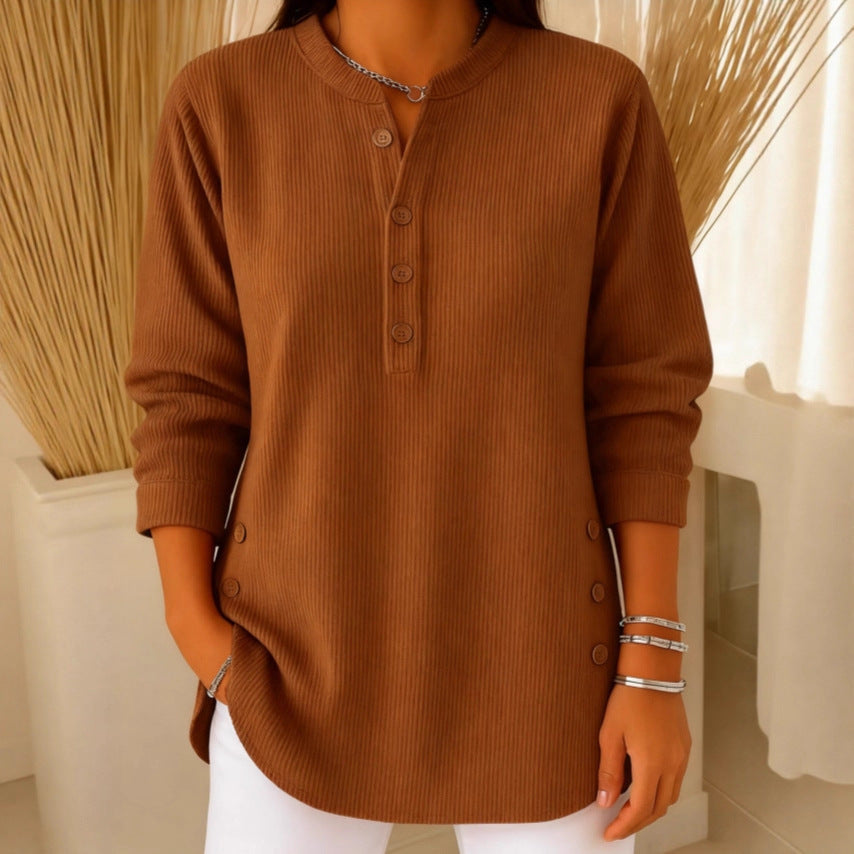 Women’s V-Neck Button-Down Sweater | Fashion Casual Solid Color Long-Sleeved Top | Elegant Knit Blouse T-Shirt for Women | Trendy Minimalist Soft-Touch Pullover | 2026 High-Fashion Lightweight Winter & Autumn Clothing