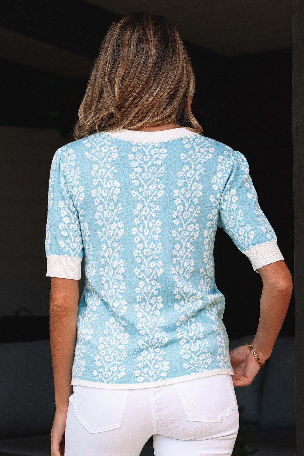 Threaded Pear Leilani Floral Crewneck Short Sleeve Sweater