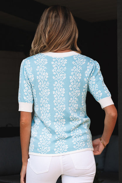 Threaded Pear Leilani Floral Crewneck Short Sleeve Sweater
