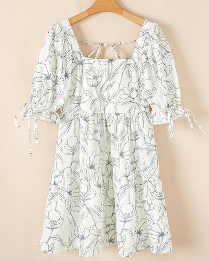 Cleo Square Neck Shirred Back Puff Sleeve Mini Dress