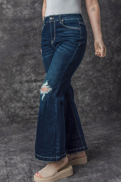 Threaded Pear Khloe High Rise Ripped Bell Bottom Jeans