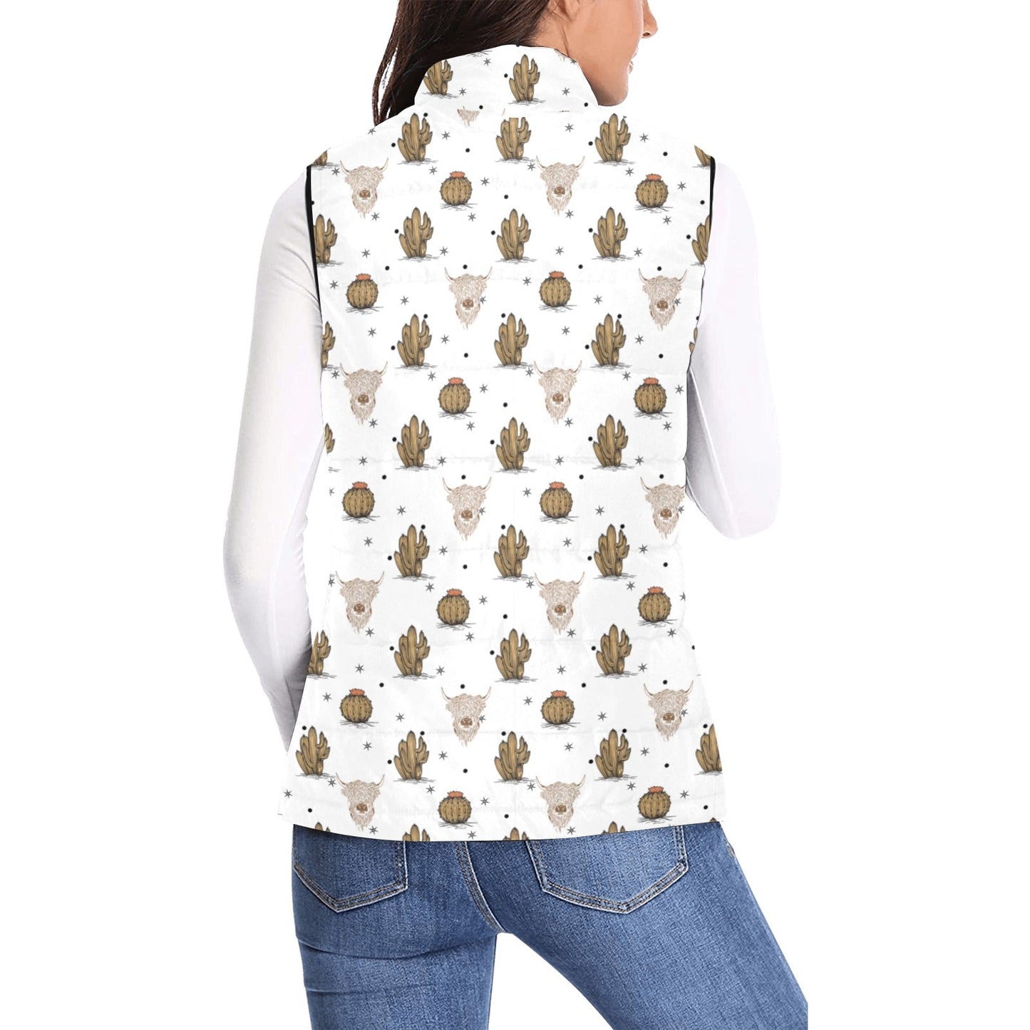 Baha Ranch Cactus and Highland Cow Puffy Vest