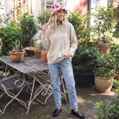 Anna-Kaci Valentine Plush Heart Pattern Bucket Hat Soft Texture Cozy Winter Style
