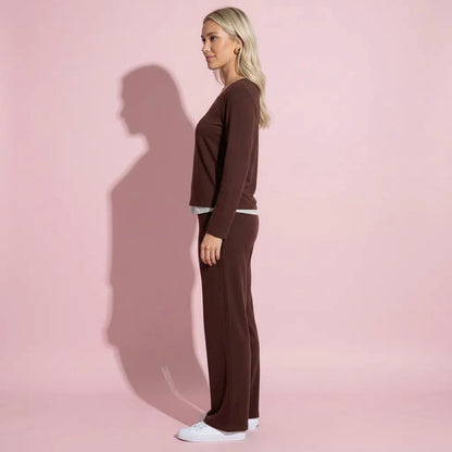 Anna-Kaci Women's 2-Piece Set Soft Knit Long Sleeve Top and Relaxed Fit Lounge Pants