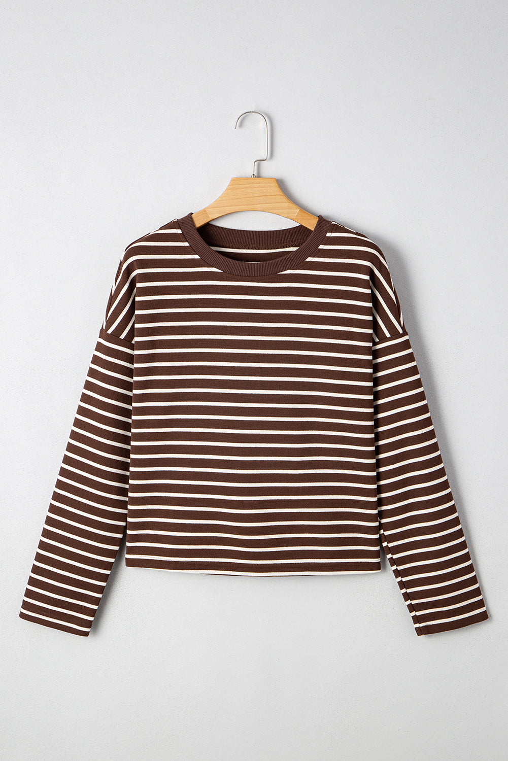Threaded Pear Ember Stripe Ribbed Cropped Crew Neck Top
