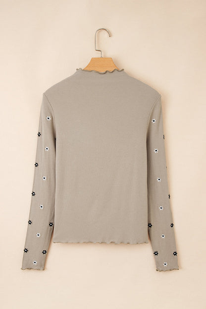 Threaded Pear Genesis Embroidered Detail Ribbed Long Sleeve Top