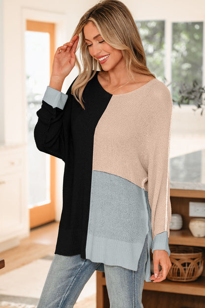 Threaded Pear Zayla Block Knit Loose Sweater