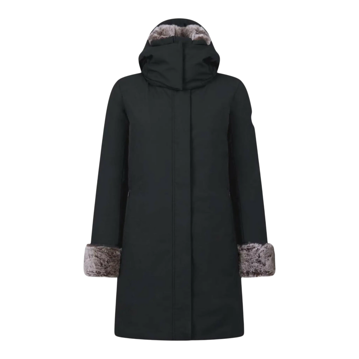Save The Duck Smeg Hooded Parka with Faux Fur Women Coat Shadow Black