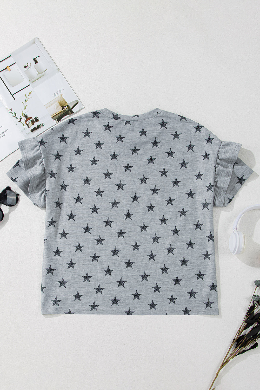 Threaded Pear Joelle Star Ruffled Sleeve Crew Neck Top