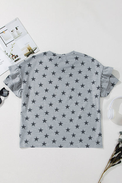 Threaded Pear Joelle Star Ruffled Sleeve Crew Neck Top