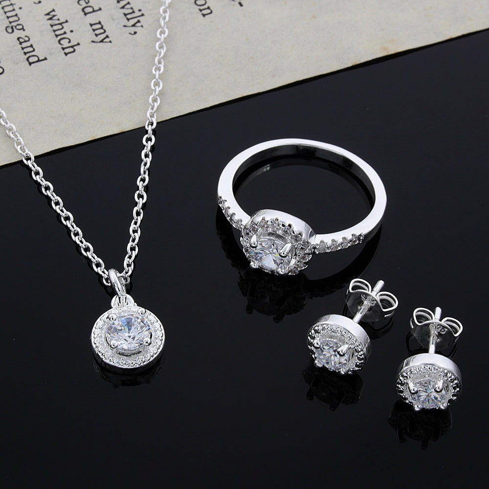 Women’s Luxury Zircon Jewelry Suit | Elegant 4-Piece Necklace, Earrings, Ring & Bracelet Set | Brilliant Cubic Zirconia Formal Jewelry Set | High-Sense Wedding & Party Accessory Kit