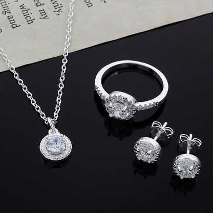 Women’s Luxury Zircon Jewelry Suit | Elegant 4-Piece Necklace, Earrings, Ring & Bracelet Set | Brilliant Cubic Zirconia Formal Jewelry Set | High-Sense Wedding & Party Accessory Kit