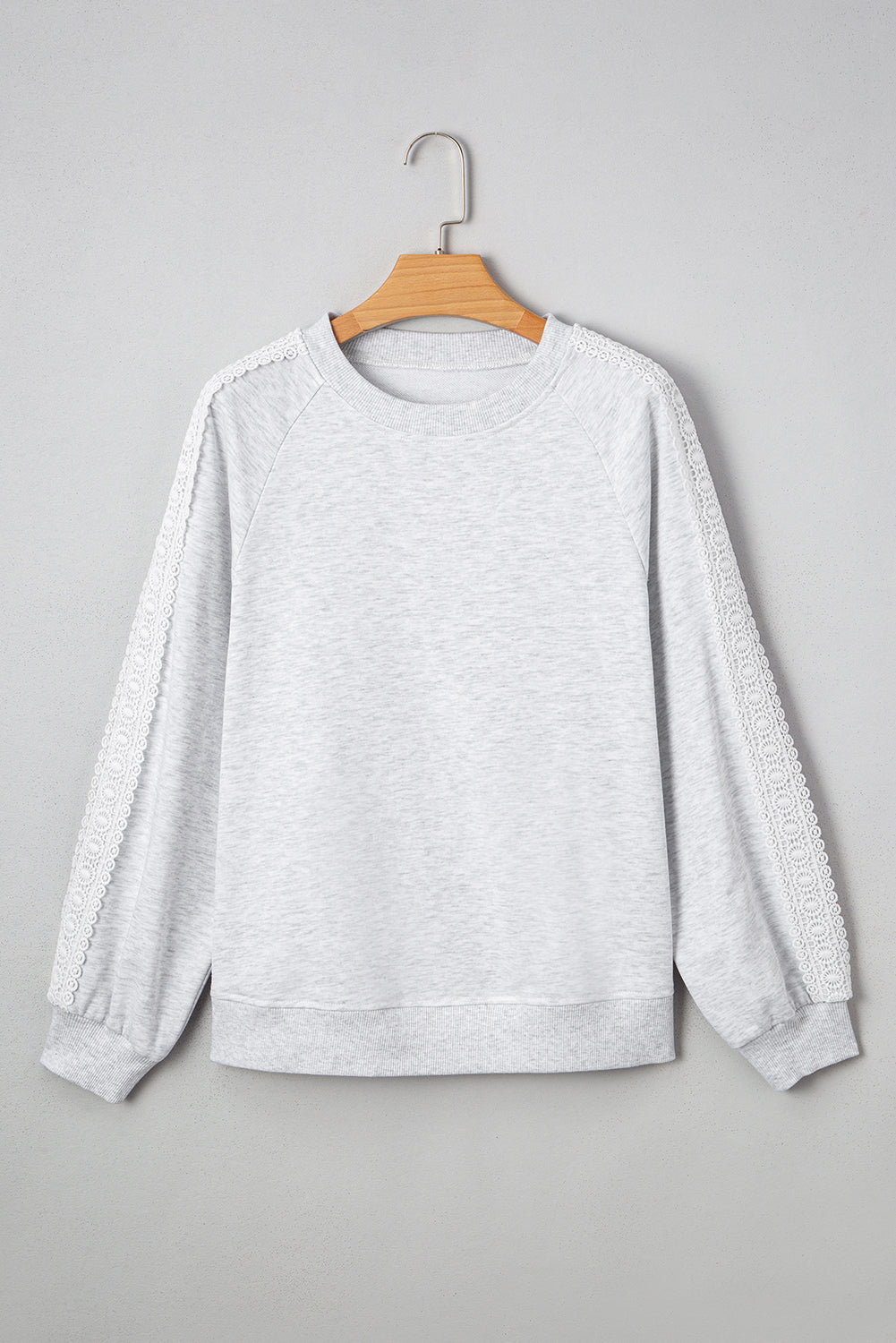 Threaded Pear Peyton Lace Patchwork Raglan Sleeve Crew Neck Sweatshirt