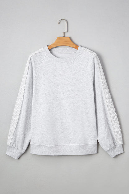 Threaded Pear Peyton Lace Patchwork Raglan Sleeve Crew Neck Sweatshirt