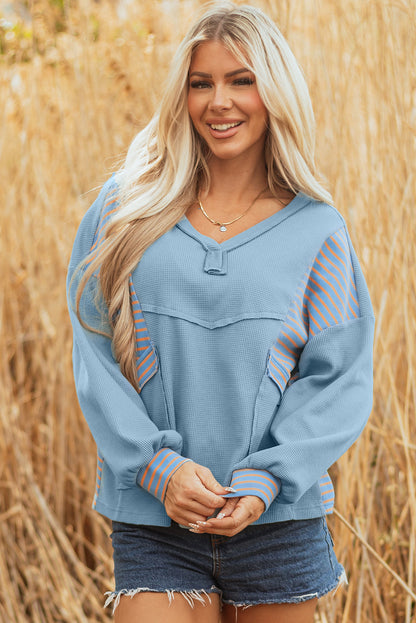 Threaded Pear Madison Exposed Seam Waffle Baggy Pullover