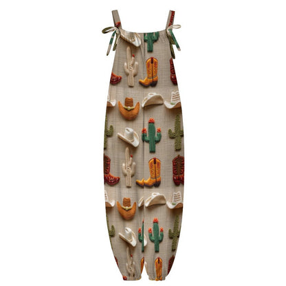 Cactus Boots Hat Western Overalls Jumpsuit
