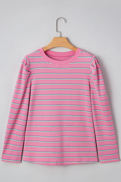 Threaded Pear Giana Stripe Textured Knit Long Sleeve Top