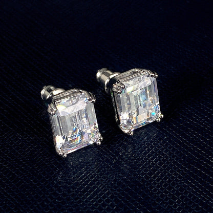 Rectangular Zircon Earrings | Minimalist Unisex Ear Jewelry | High-Sense Geometric Stud Earrings | Luxury-Label Statuesque Radiant Accessory | 2026 High-Fashion Emerald-Luxe Essential