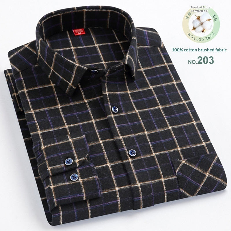 Men’s Casual Plaid Cotton Shirt | Modern Square Collar Checkered Button-Down | Premium Breathable Cotton Flannel Style Shirt | Trendy Slim-Fit Plaid Long Sleeve for Men
