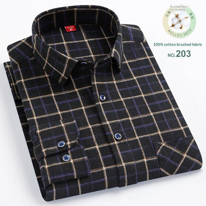 Men’s Casual Plaid Cotton Shirt | Modern Square Collar Checkered Button-Down | Premium Breathable Cotton Flannel Style Shirt | Trendy Slim-Fit Plaid Long Sleeve for Men