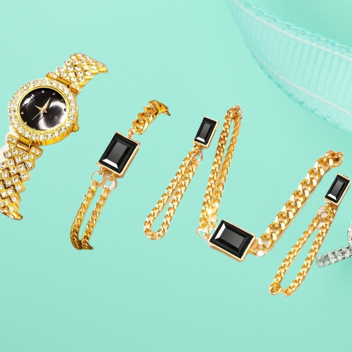 Colorful Crystal Quartz Watch & Jewelry Set | Luxury Sparkling Women’s Timepiece Suite | Elegant Multi-Color Rhinestone Watch Gift Set | Trendy Jewelry Suit with Bracelet & Earrings | 2026 High-Fashion Women’s Accessory Set