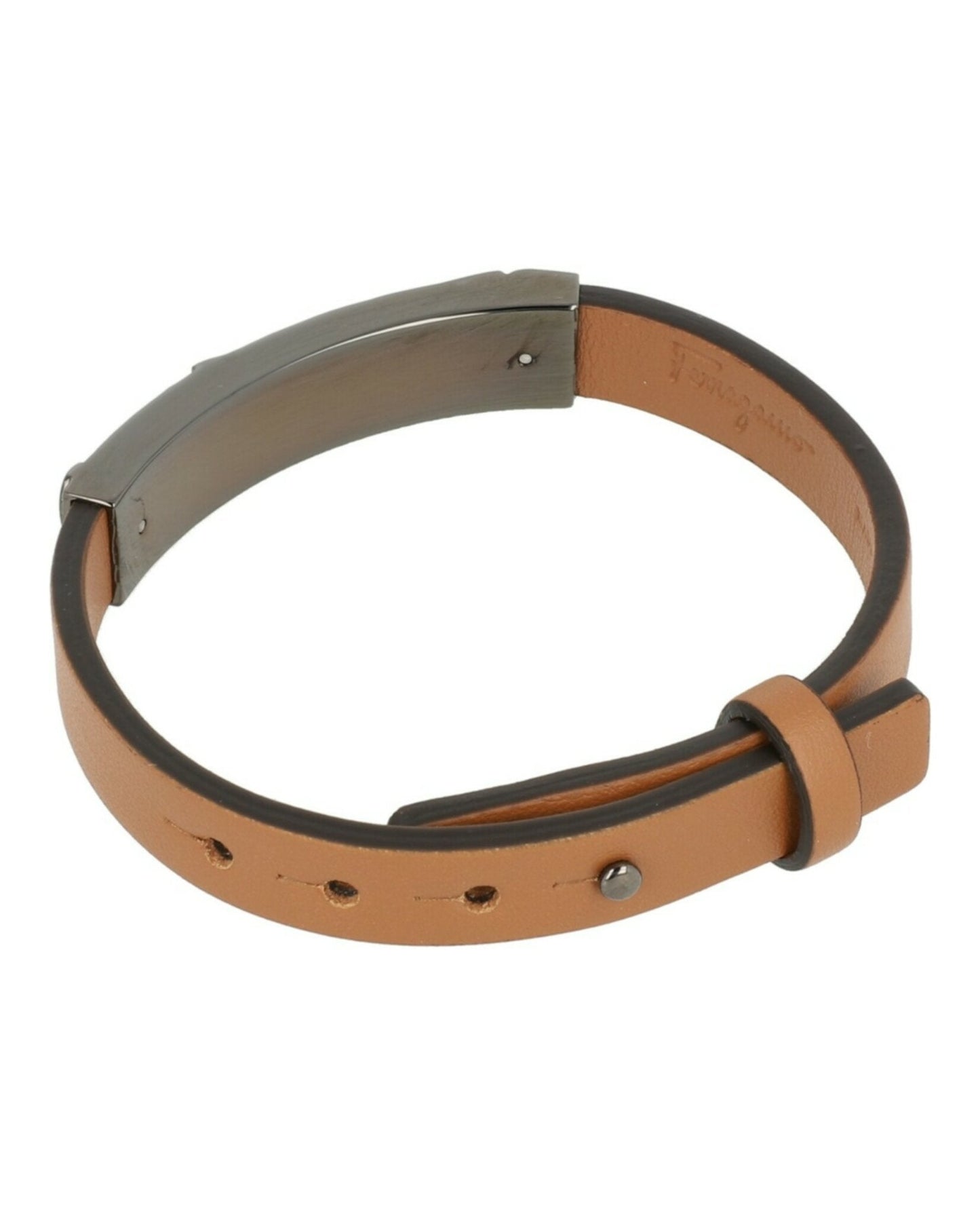 Ferragamo Embossed Geometric Accent on a Leather Bracelet