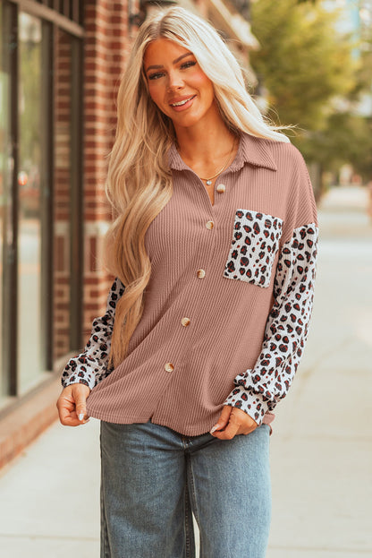 Threaded Pear Journee Leopard Ribbed Casual Shacket