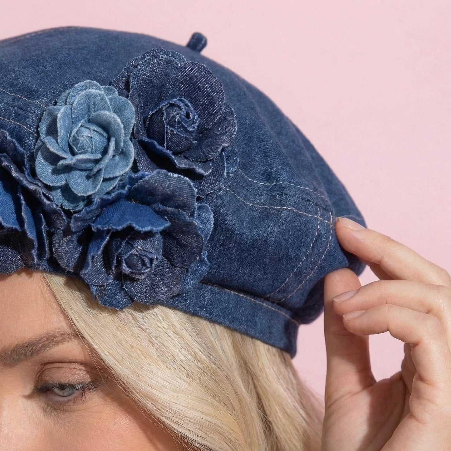 Anna-Kaci Women's Floral Denim Beret Hat Soft Structured Fashion Cap