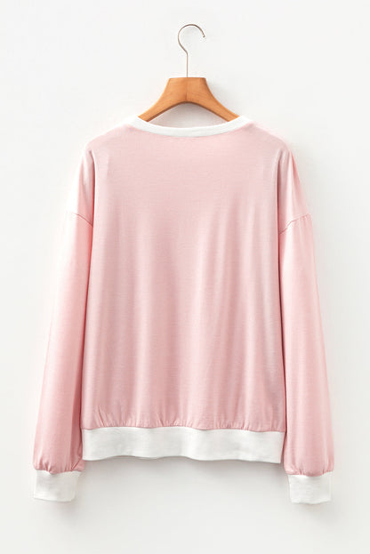 Threaded Pear Skyler Contrast Edge Patchwork Long Sleeve Top