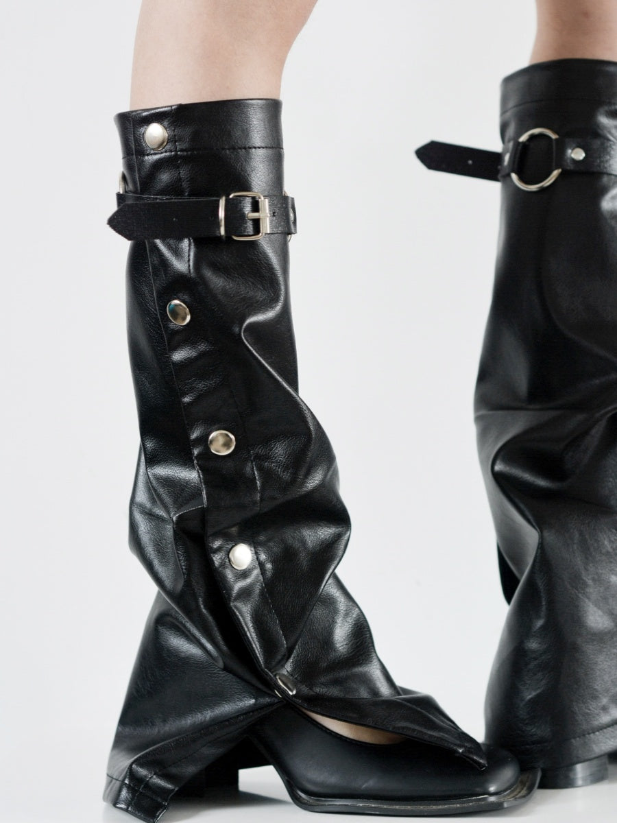 Y2K Millennium Style Leather Leg Warmers | Cyber-Punk Dark Aesthetic Leg Sleeves | Faux Leather Harajuku Streetwear Socks | Gothic Techwear Leg Warmers for Women | Trendy 2026 Retro-Futurism Accessories