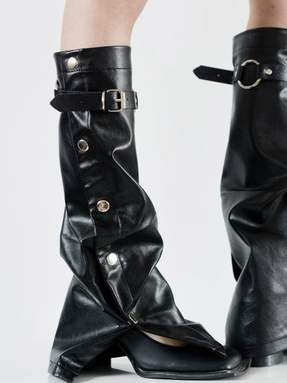 Y2K Millennium Style Leather Leg Warmers | Cyber-Punk Dark Aesthetic Leg Sleeves | Faux Leather Harajuku Streetwear Socks | Gothic Techwear Leg Warmers for Women | Trendy 2026 Retro-Futurism Accessories