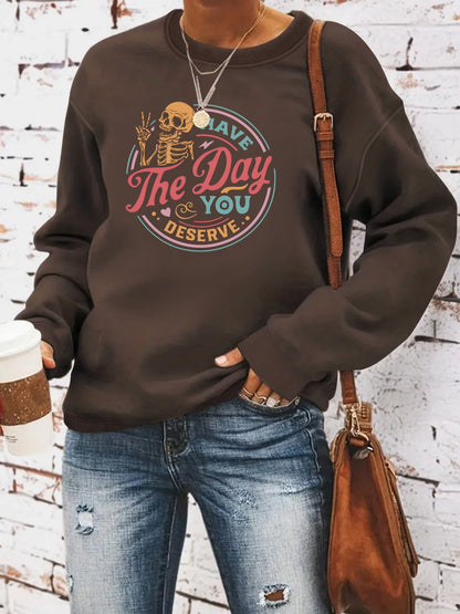 The Day Pattern Printed Round Neck Hoodie