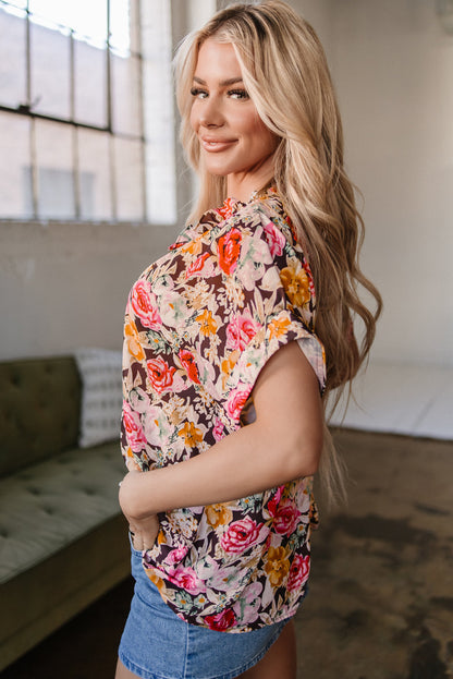 Threaded Pear Rhea Floral Crew Neck Blouse