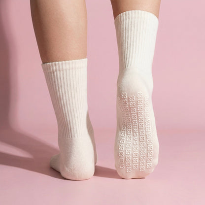 Anna-Kaci Women's 2-Pair Set Crew Athletic Socks with Striped Cuffs and Full Sole Grip for Yoga Fitness