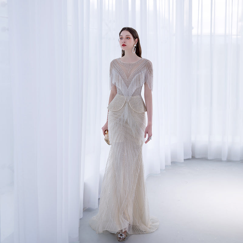 Women’s High-End Luxury Tassel Fishtail Evening Dress | High-Sense Sequin Tassel Party Gown | Trendy Minimalist Mermaid Silhouette Dress | Luxury-Label Statuesque Radiant Formal Wear | 2026 High-Fashion Emerald-Luxe Essential